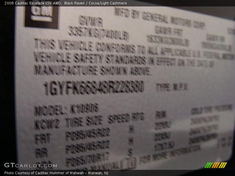 Black Raven / Cocoa/Light Cashmere 2008 Cadillac Escalade ESV AWD