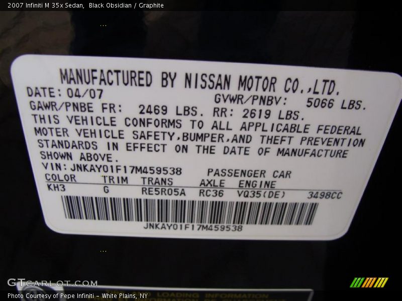 Black Obsidian / Graphite 2007 Infiniti M 35x Sedan