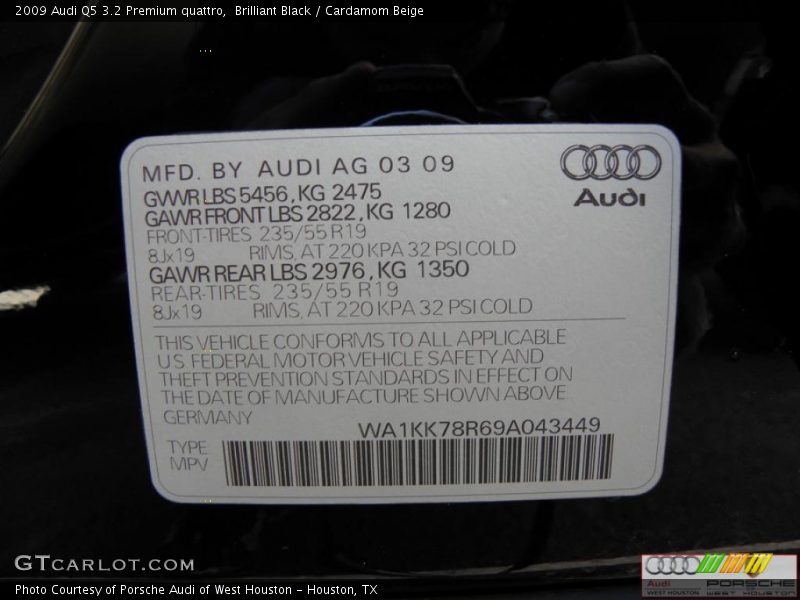 Brilliant Black / Cardamom Beige 2009 Audi Q5 3.2 Premium quattro