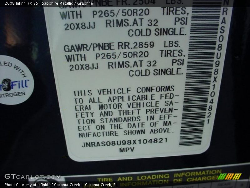 Sapphire Metallic / Graphite 2008 Infiniti FX 35