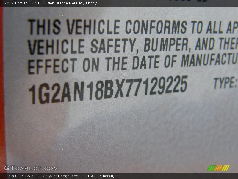 Fusion Orange Metallic / Ebony 2007 Pontiac G5 GT