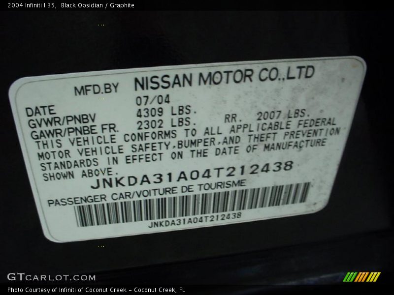 Black Obsidian / Graphite 2004 Infiniti I 35