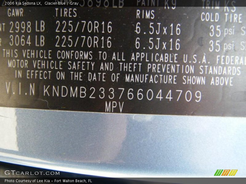 Glacier Blue / Gray 2006 Kia Sedona LX