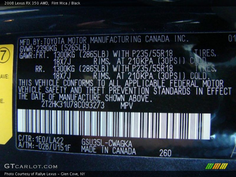 Flint Mica / Black 2008 Lexus RX 350 AWD