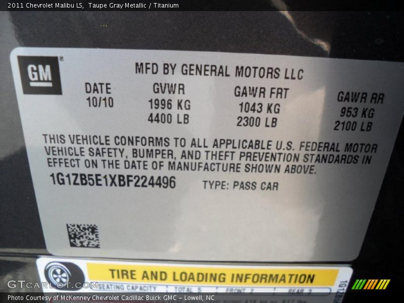 Taupe Gray Metallic / Titanium 2011 Chevrolet Malibu LS
