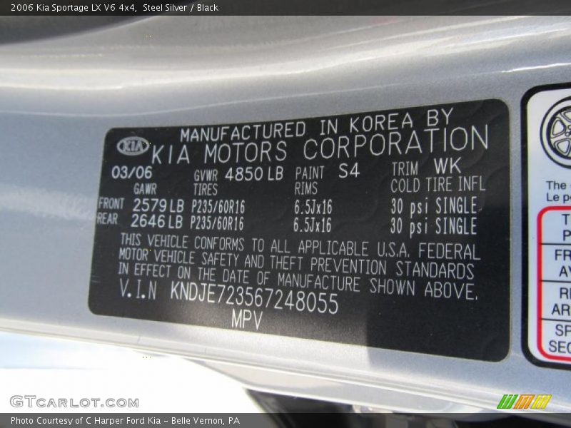 2006 Sportage LX V6 4x4 Steel Silver Color Code S4