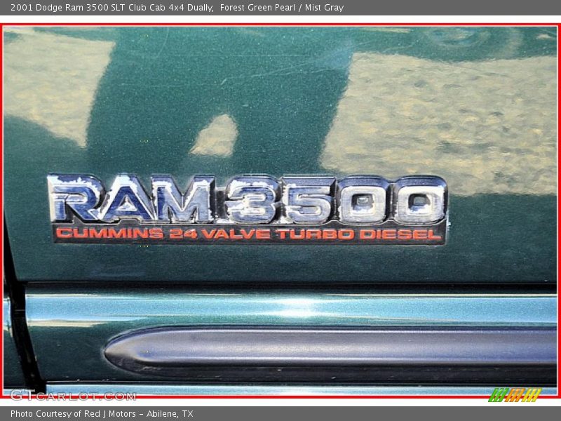 Forest Green Pearl / Mist Gray 2001 Dodge Ram 3500 SLT Club Cab 4x4 Dually