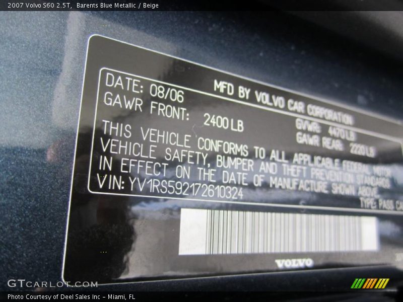 Barents Blue Metallic / Beige 2007 Volvo S60 2.5T