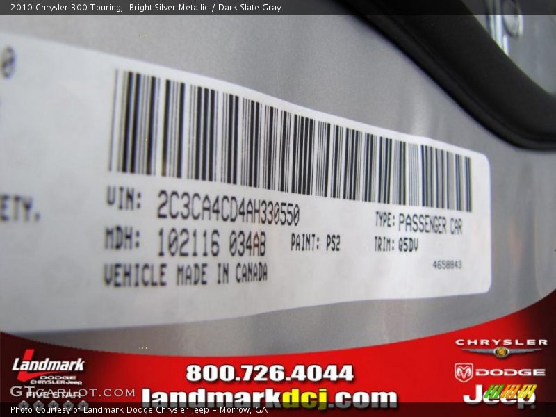 Bright Silver Metallic / Dark Slate Gray 2010 Chrysler 300 Touring