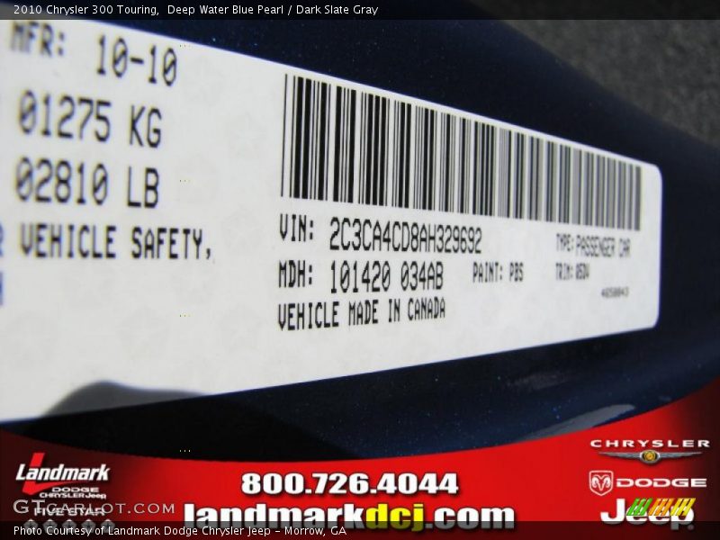Deep Water Blue Pearl / Dark Slate Gray 2010 Chrysler 300 Touring