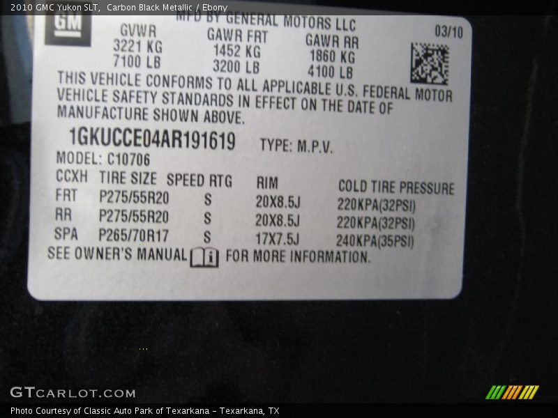 Carbon Black Metallic / Ebony 2010 GMC Yukon SLT