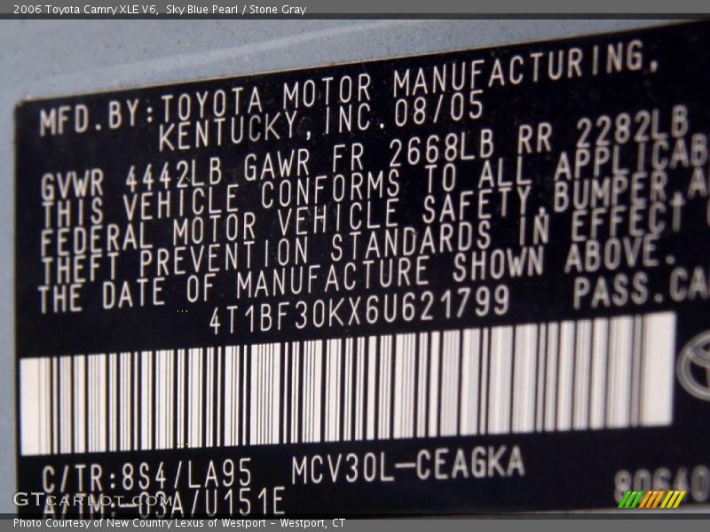 2006 Camry XLE V6 Sky Blue Pearl Color Code 8S4