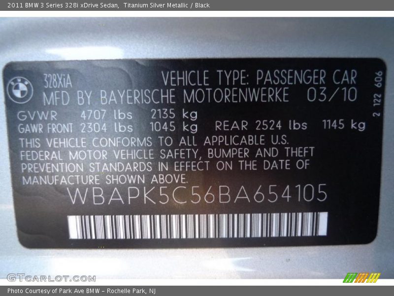Info Tag of 2011 3 Series 328i xDrive Sedan