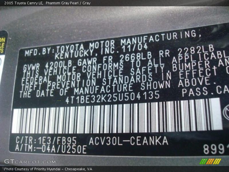 Phantom Gray Pearl / Gray 2005 Toyota Camry LE