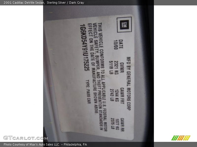 Sterling Silver / Dark Gray 2001 Cadillac DeVille Sedan