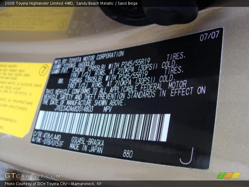 Sandy Beach Metallic / Sand Beige 2008 Toyota Highlander Limited 4WD