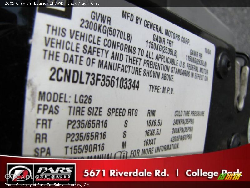 Black / Light Gray 2005 Chevrolet Equinox LT AWD