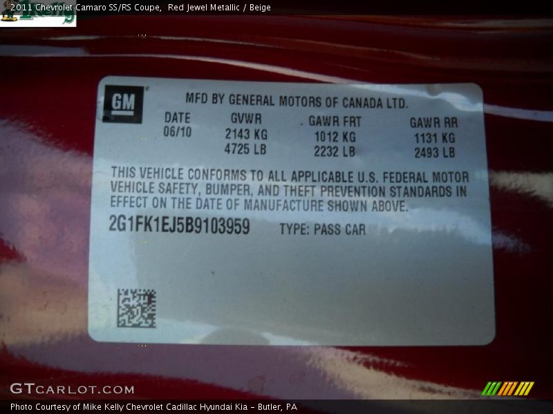 Red Jewel Metallic / Beige 2011 Chevrolet Camaro SS/RS Coupe