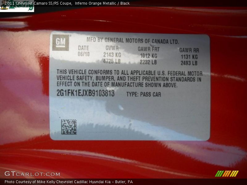 Inferno Orange Metallic / Black 2011 Chevrolet Camaro SS/RS Coupe