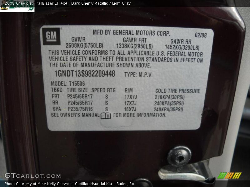 Dark Cherry Metallic / Light Gray 2008 Chevrolet TrailBlazer LT 4x4