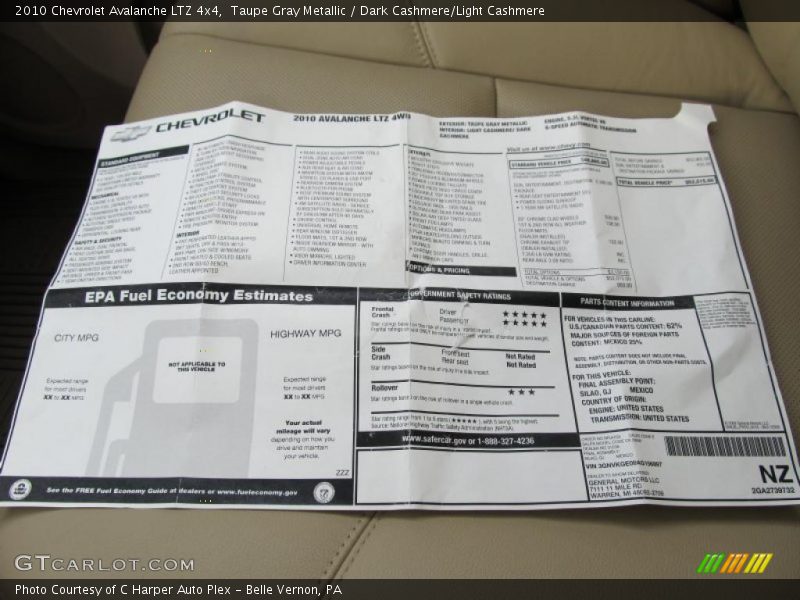  2010 Avalanche LTZ 4x4 Window Sticker