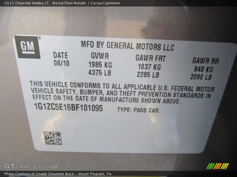 Mocha Steel Metallic / Cocoa/Cashmere 2011 Chevrolet Malibu LT