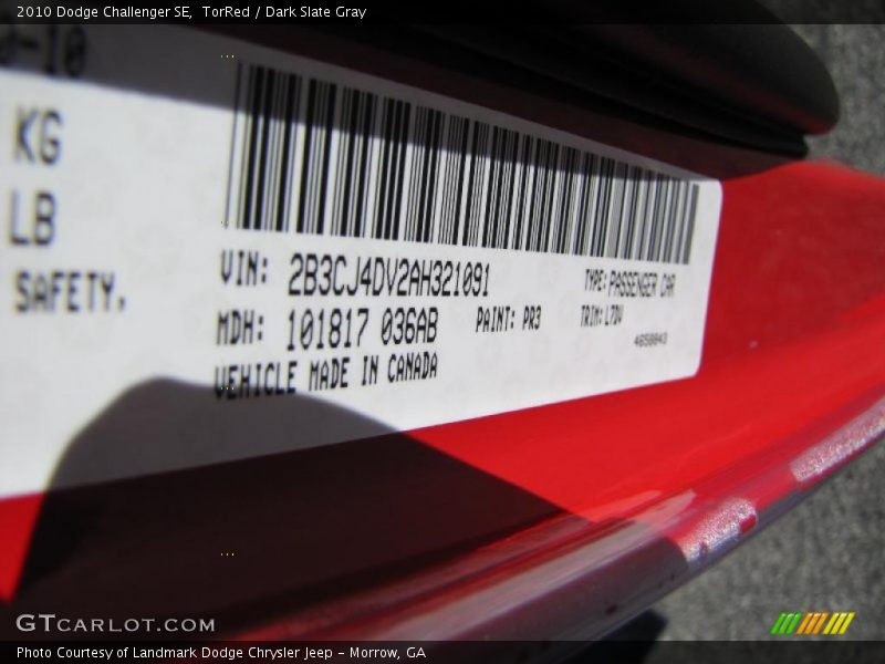 TorRed / Dark Slate Gray 2010 Dodge Challenger SE