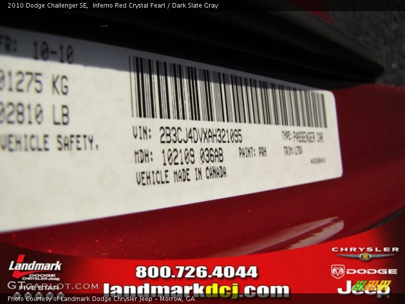 Inferno Red Crystal Pearl / Dark Slate Gray 2010 Dodge Challenger SE