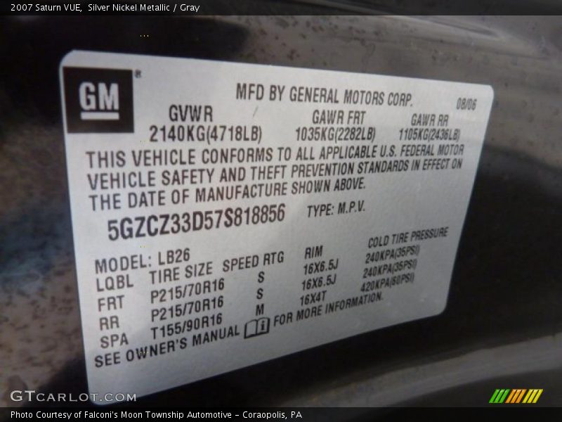 Silver Nickel Metallic / Gray 2007 Saturn VUE