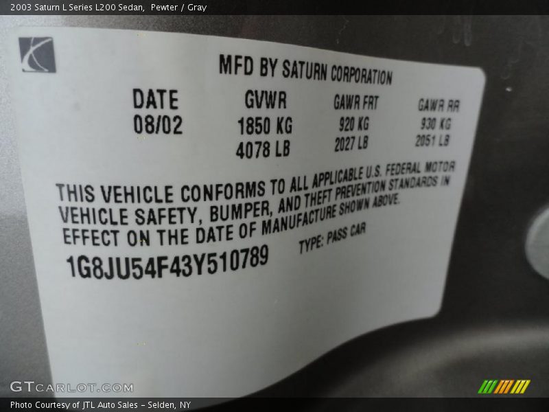 Pewter / Gray 2003 Saturn L Series L200 Sedan