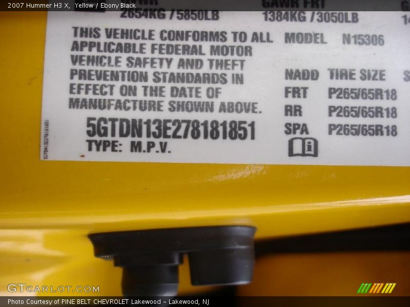 Yellow / Ebony Black 2007 Hummer H3 X