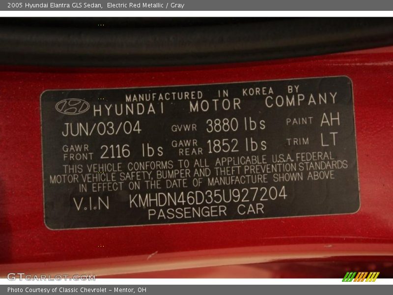 Electric Red Metallic / Gray 2005 Hyundai Elantra GLS Sedan