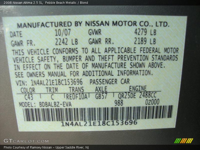 Pebble Beach Metallic / Blond 2008 Nissan Altima 2.5 SL
