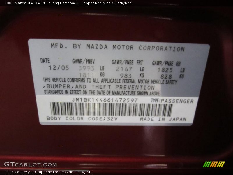 Copper Red Mica / Black/Red 2006 Mazda MAZDA3 s Touring Hatchback