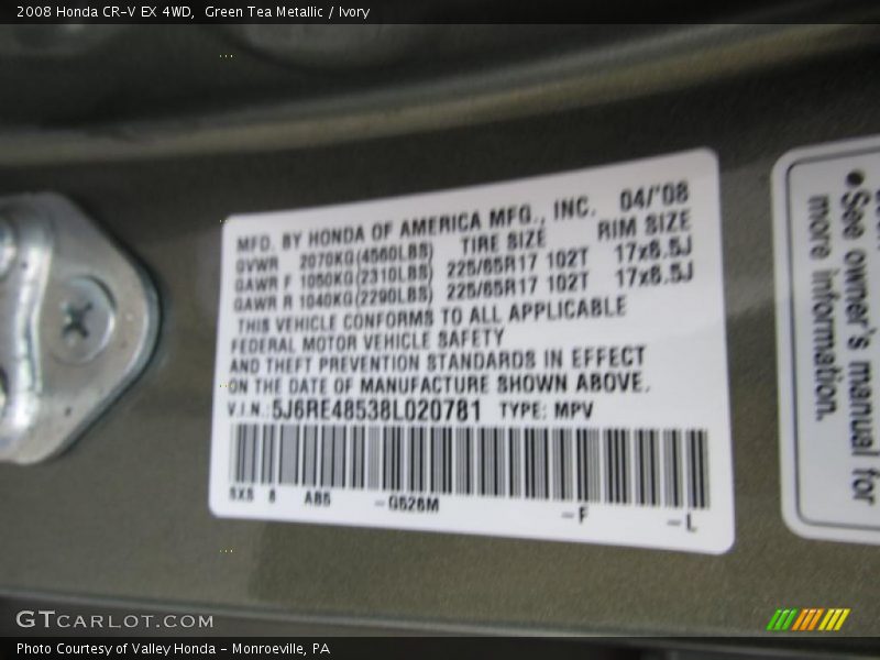 Green Tea Metallic / Ivory 2008 Honda CR-V EX 4WD