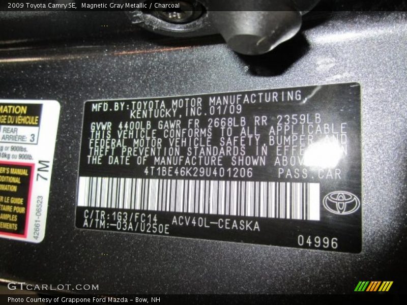 Magnetic Gray Metallic / Charcoal 2009 Toyota Camry SE