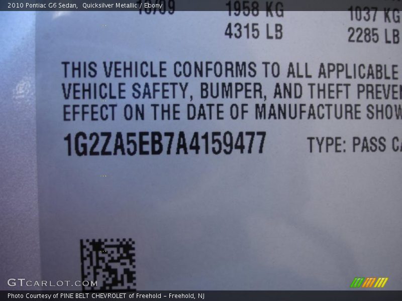 Quicksilver Metallic / Ebony 2010 Pontiac G6 Sedan