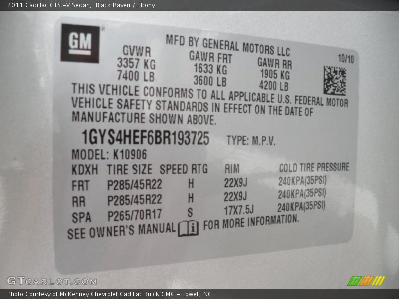 Black Raven / Ebony 2011 Cadillac CTS -V Sedan