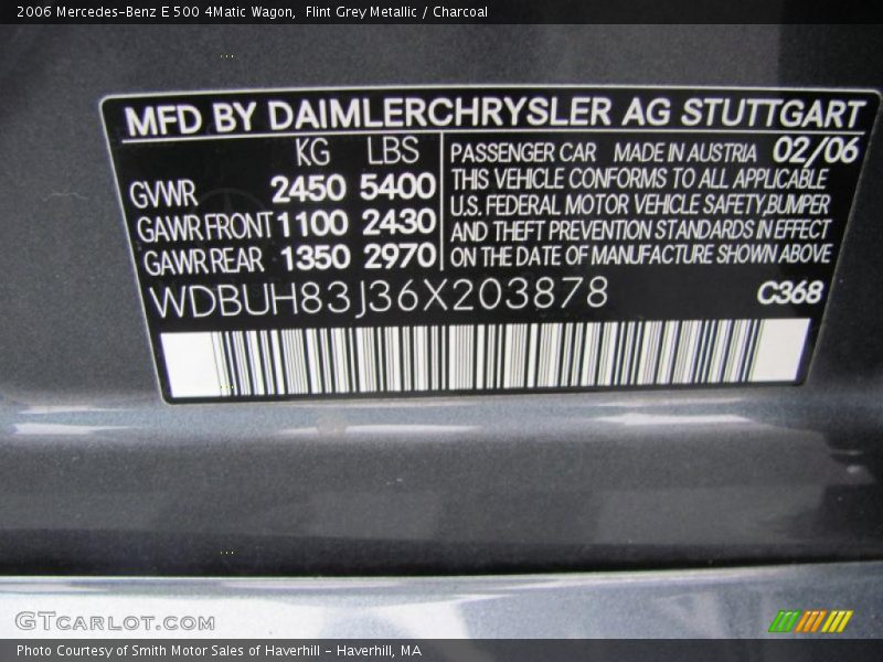 2006 E 500 4Matic Wagon Flint Grey Metallic Color Code 368