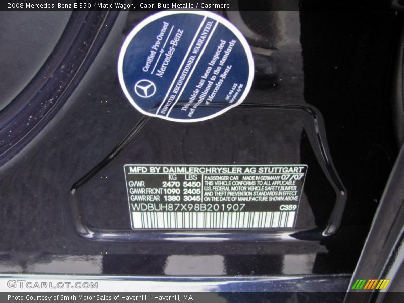 2008 E 350 4Matic Wagon Capri Blue Metallic Color Code 359