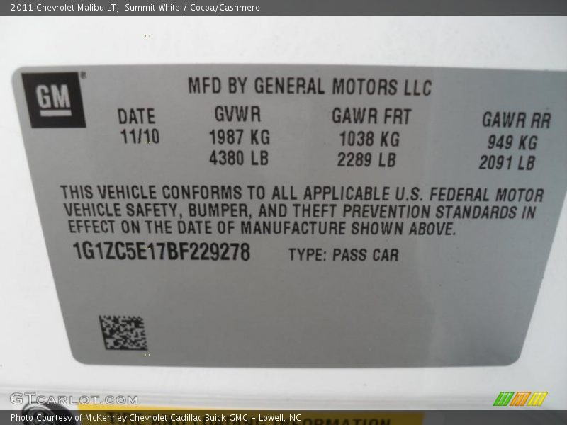 Summit White / Cocoa/Cashmere 2011 Chevrolet Malibu LT