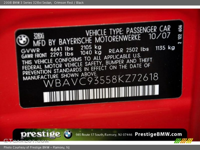 Crimson Red / Black 2008 BMW 3 Series 328xi Sedan