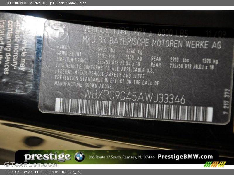 Jet Black / Sand Beige 2010 BMW X3 xDrive30i