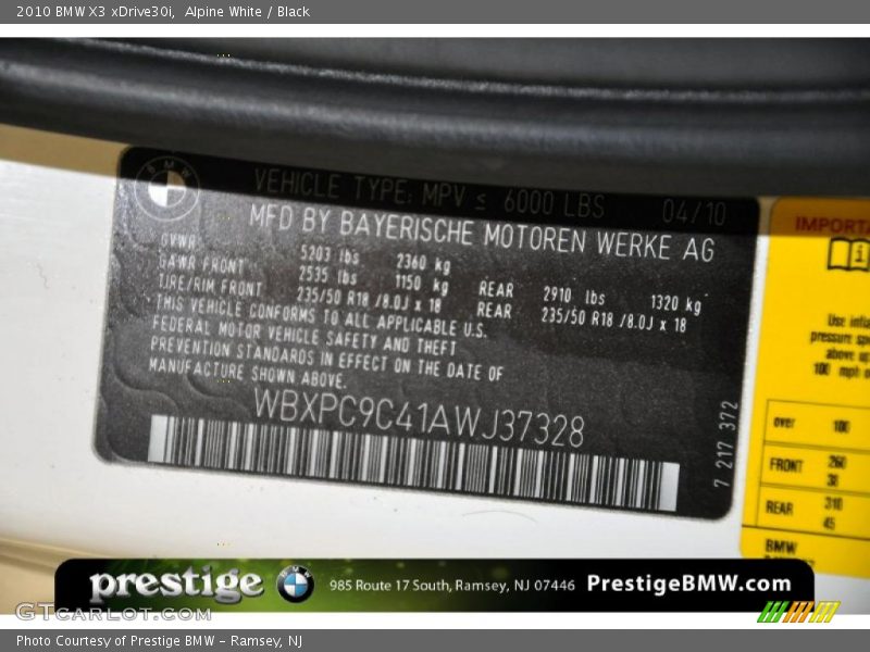 Alpine White / Black 2010 BMW X3 xDrive30i