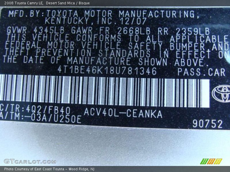 Desert Sand Mica / Bisque 2008 Toyota Camry LE