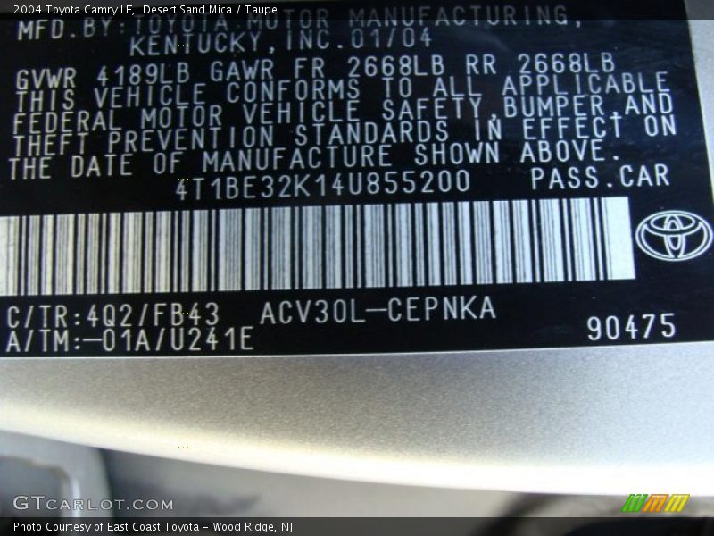 Desert Sand Mica / Taupe 2004 Toyota Camry LE