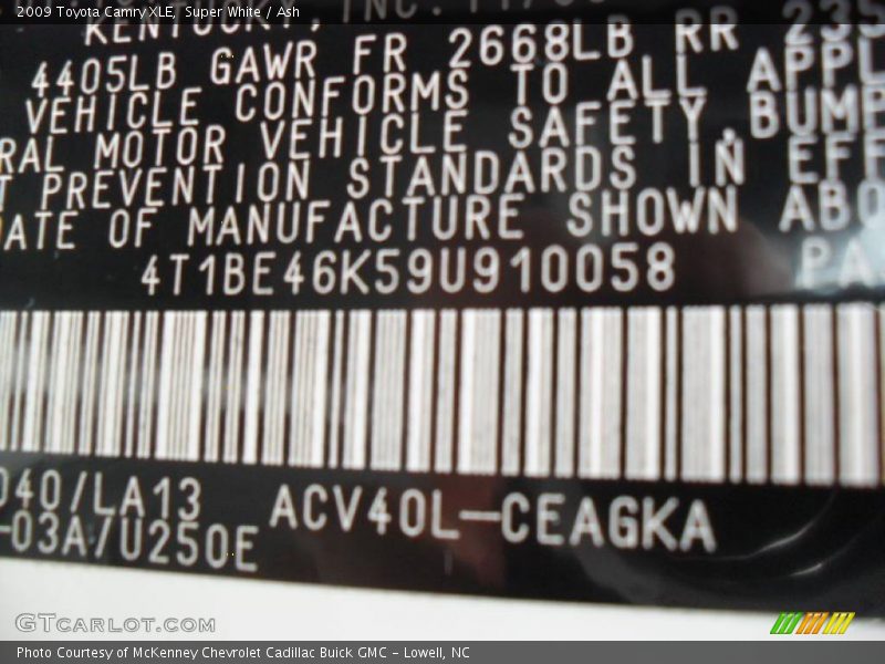 Super White / Ash 2009 Toyota Camry XLE