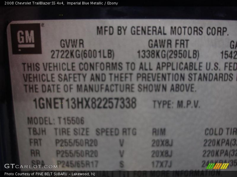 Imperial Blue Metallic / Ebony 2008 Chevrolet TrailBlazer SS 4x4