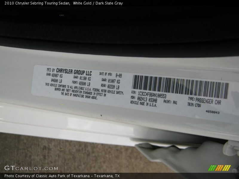 White Gold / Dark Slate Gray 2010 Chrysler Sebring Touring Sedan