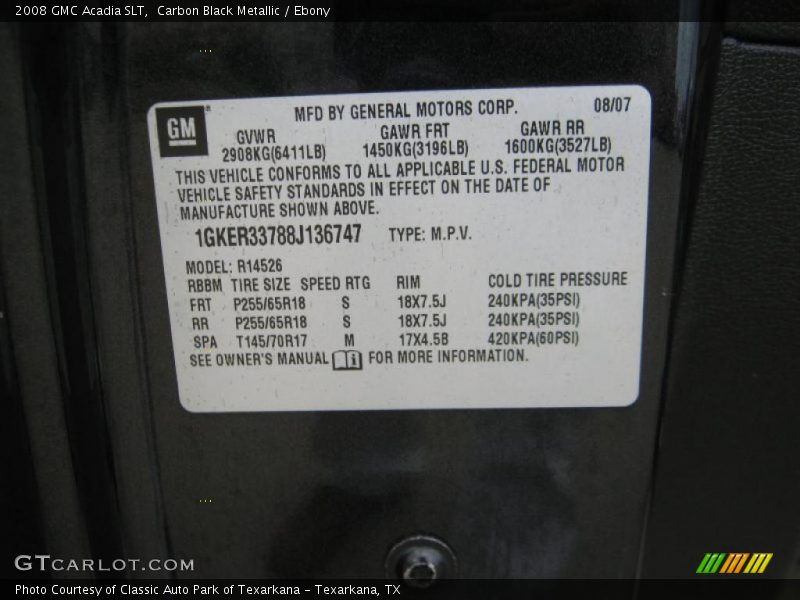Carbon Black Metallic / Ebony 2008 GMC Acadia SLT